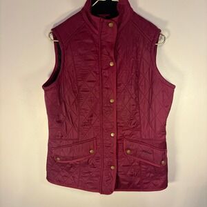 Barbour Quilted Vest Burgundy Cabernet Snap Front Pockets Women Size 12